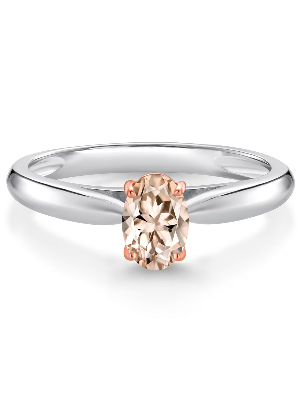 925 Sterling Silver and 10K Rose Gold Peach Morganite Solitaire Engagement Ring (0.50 Cttw, Oval 6X4MM) S316