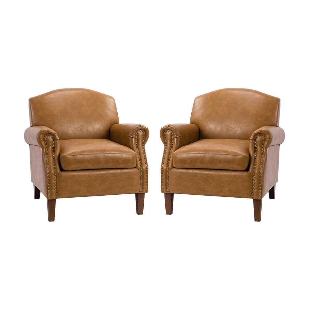 Faux Leather Arm Chair with Nailhead Trim and Rolled Arms Set of 2 F488140