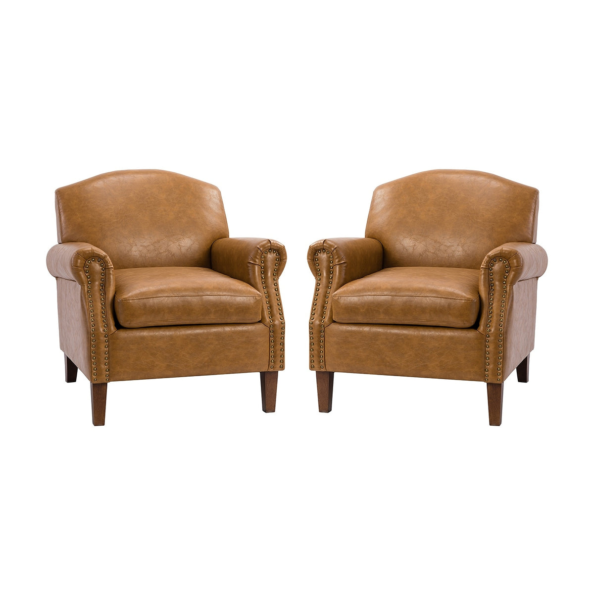 Faux Leather Arm Chair with Nailhead Trim and Rolled Arms Set of 2 F488140