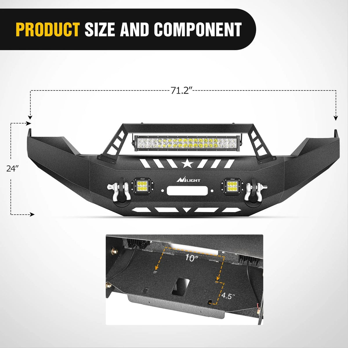 Front Bumper with Winch Plate and LED Light Bar W937431