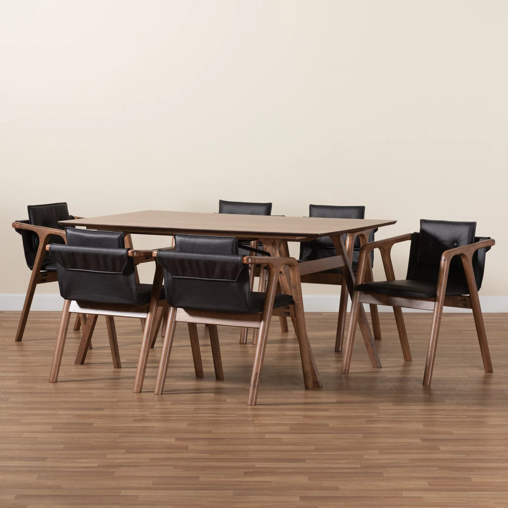 Black Imitation Leather Upholstered Wood 7-Piece Dining Set W457883