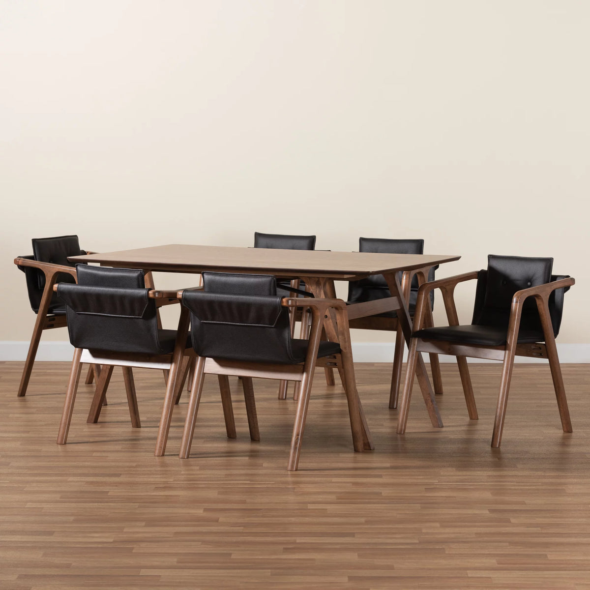 Black Imitation Leather Upholstered Wood 7-Piece Dining Set W457883