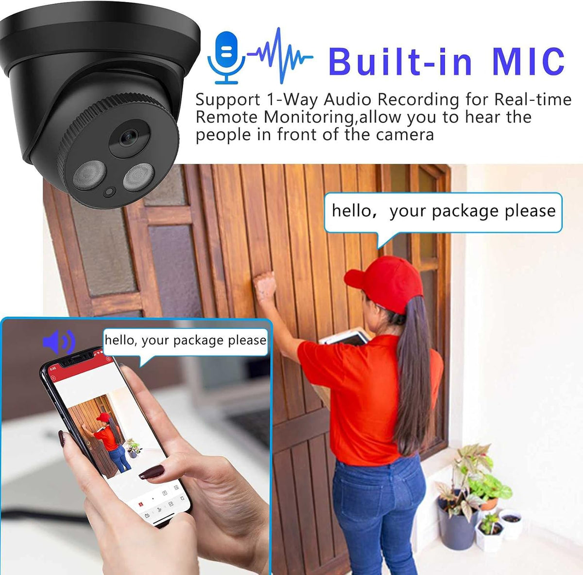 4K 8MP Outdoor PoE IP Turret Camera with Mic/Audio, 2.8mm Lens, IP67, WDR, Motion Detection X523