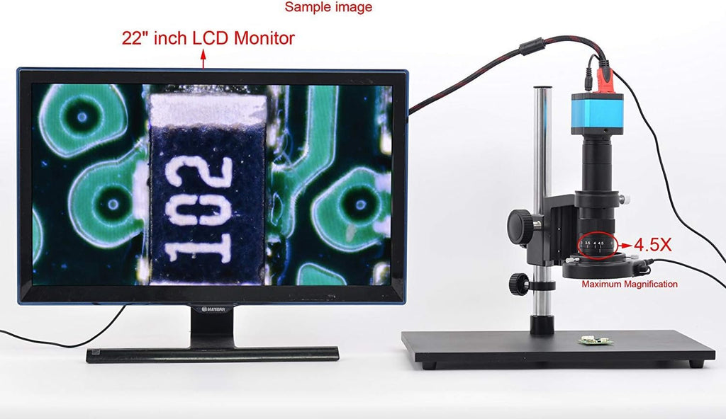 14MP HDMI USB Digital Microscope Camera Set with Boom Stand, C-Mount Lens, LED Light, 8 inch HDMI LCD Monitor K645