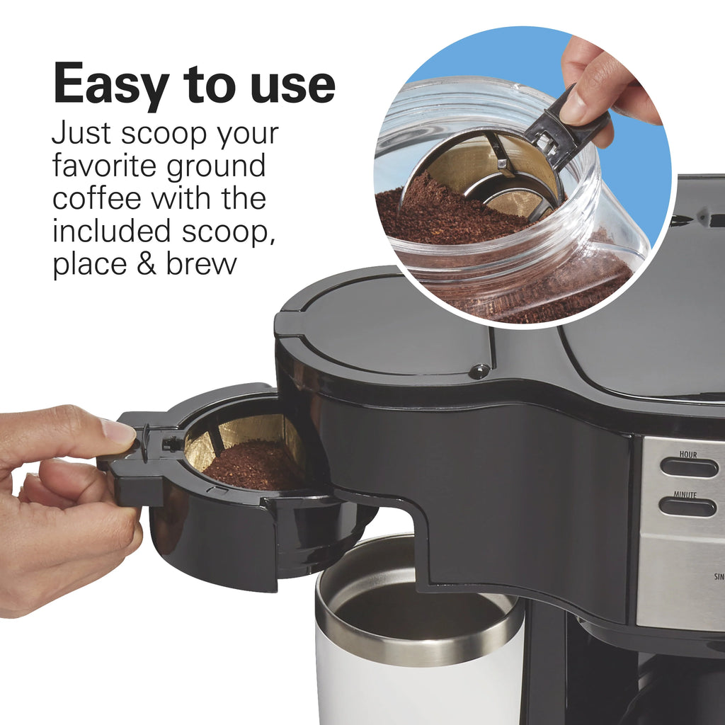 2-Way Programmable Coffee Maker, Single-Serve and 12-Cup Pot, Glass Carafe, Stainless Steel F55497
