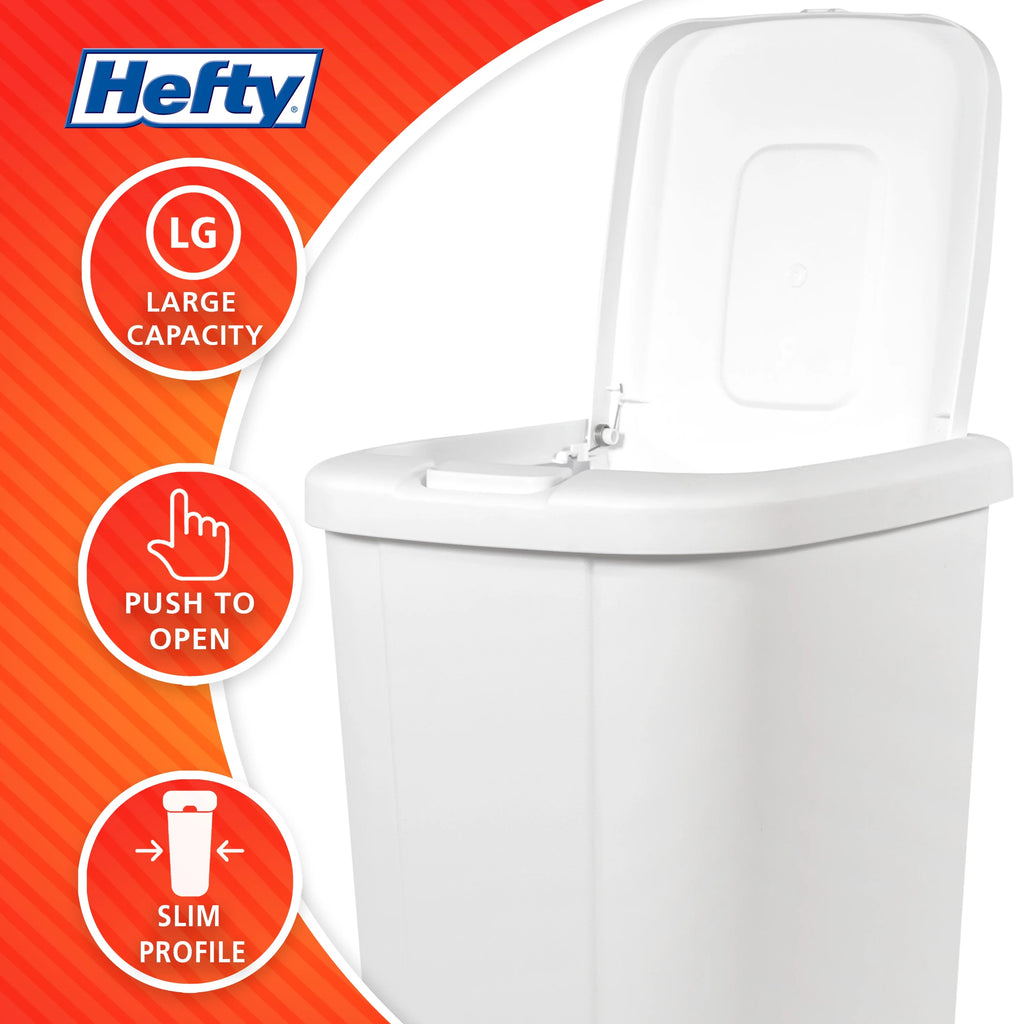 13.3-gal Touch Lid Trash Can, White (2 Pack) V336