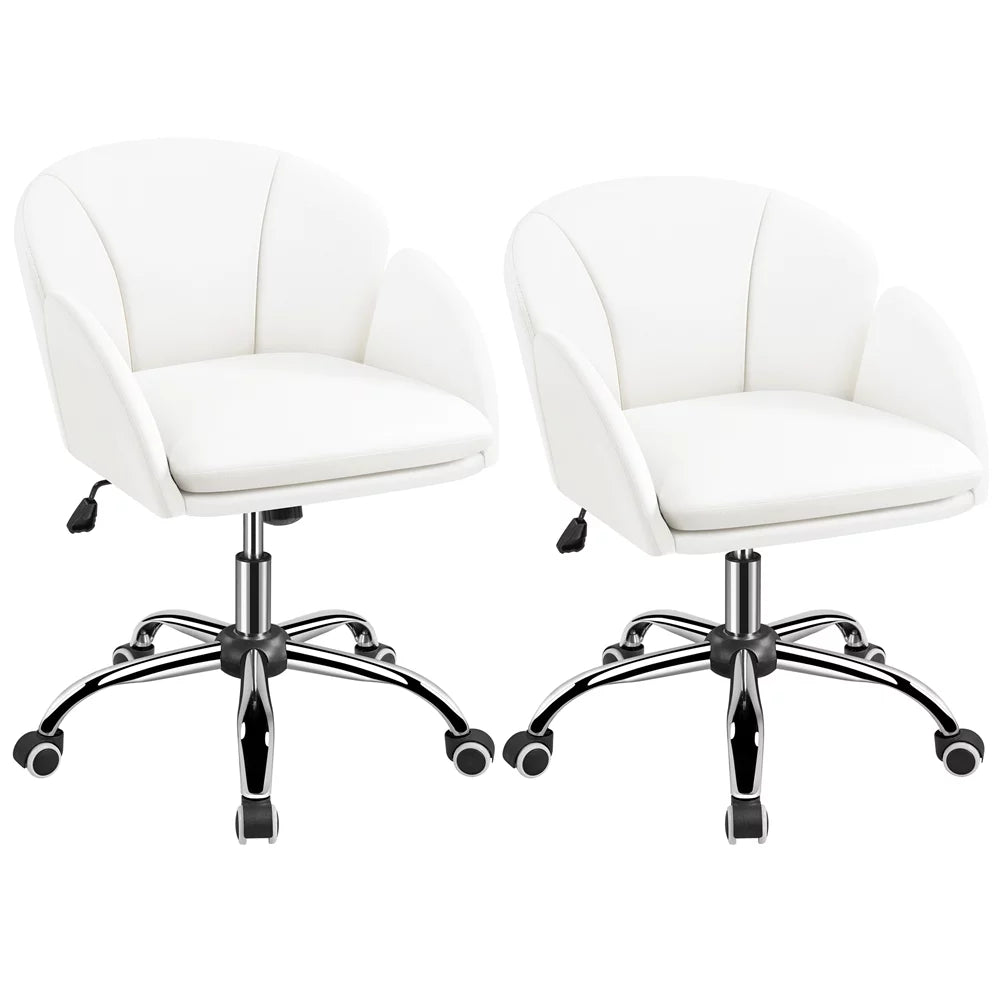 White Swivel Rolling Desk Chair with Armrests J449