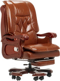 Massage Office Chair with Footrest Genuine Leather Fully Reclining Solid Wood Handrail Adjustable Tilt Back Angle Black X19178
