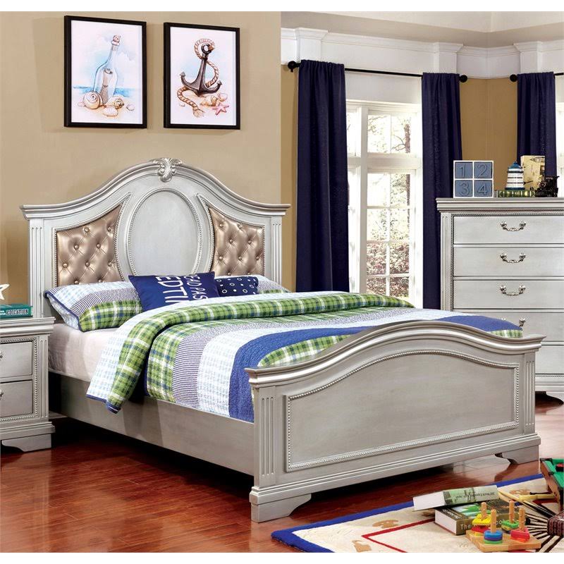 Silver Gray Faux Leather Full Panel Bed A5573