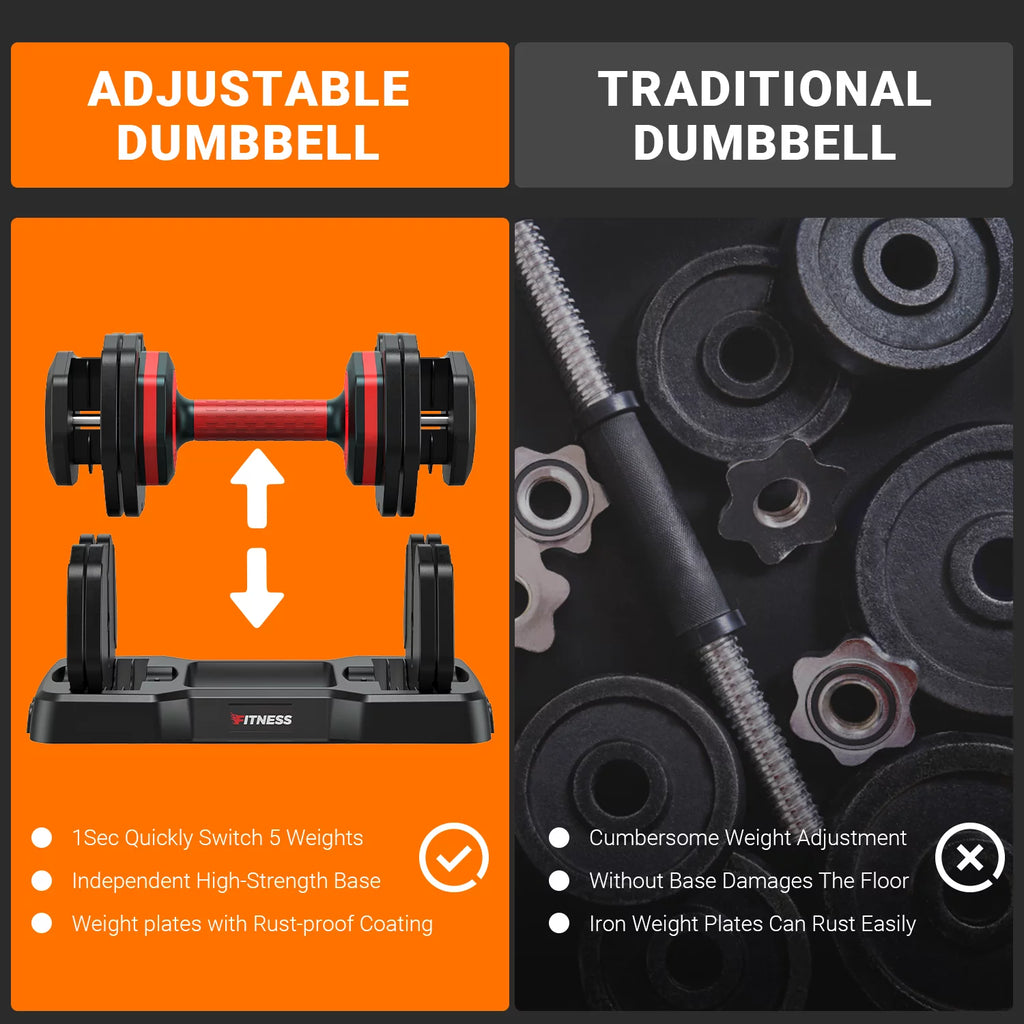 50lb 5 in 1 Adjustable Dumbbells Set of 2 with Rack L337588