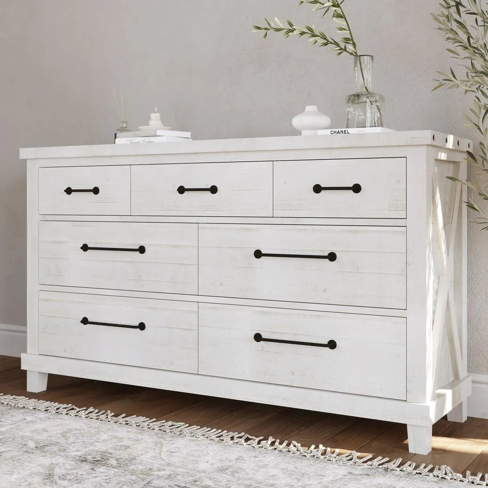 Solid Wood Dresser in Rustic White X1637