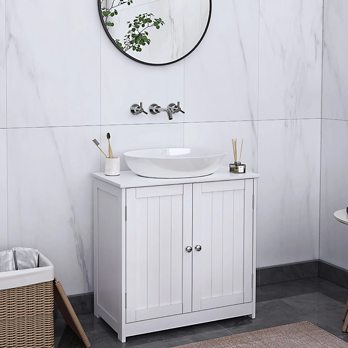 White Bathroom Vanity Cabinet with Adjustable Shelf R676160