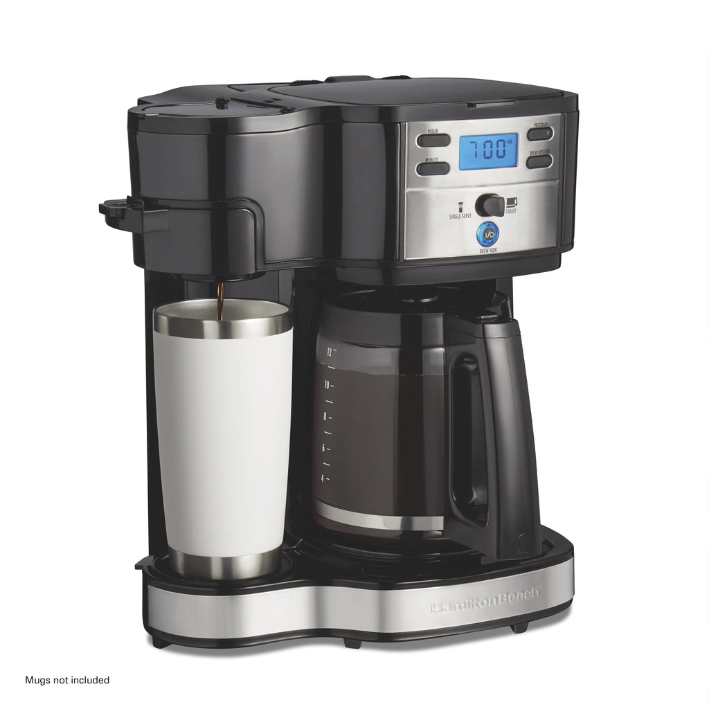 2-Way Programmable Coffee Maker, Single-Serve and 12-Cup Pot, Glass Carafe, Stainless Steel F55497